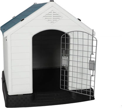 LUCKYERMORE Outdoor Dog House with Door Lightweight Plastic Pet Kennel Waterproof Windproof, Small