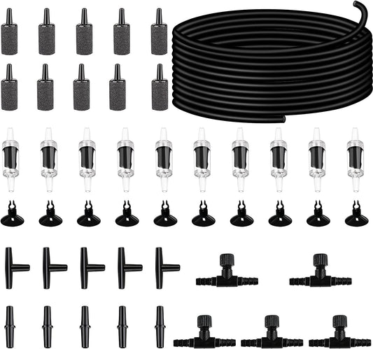 32.8 Feet Aquarium Airline Tubing Hose 10 Air Stone for Fish Tank 10 Aquarium One Way Air Check Value for Fish Tank 10 Aquarium Suction Cups 5 Each Aquarium Air Controller and I T Hose Connectors