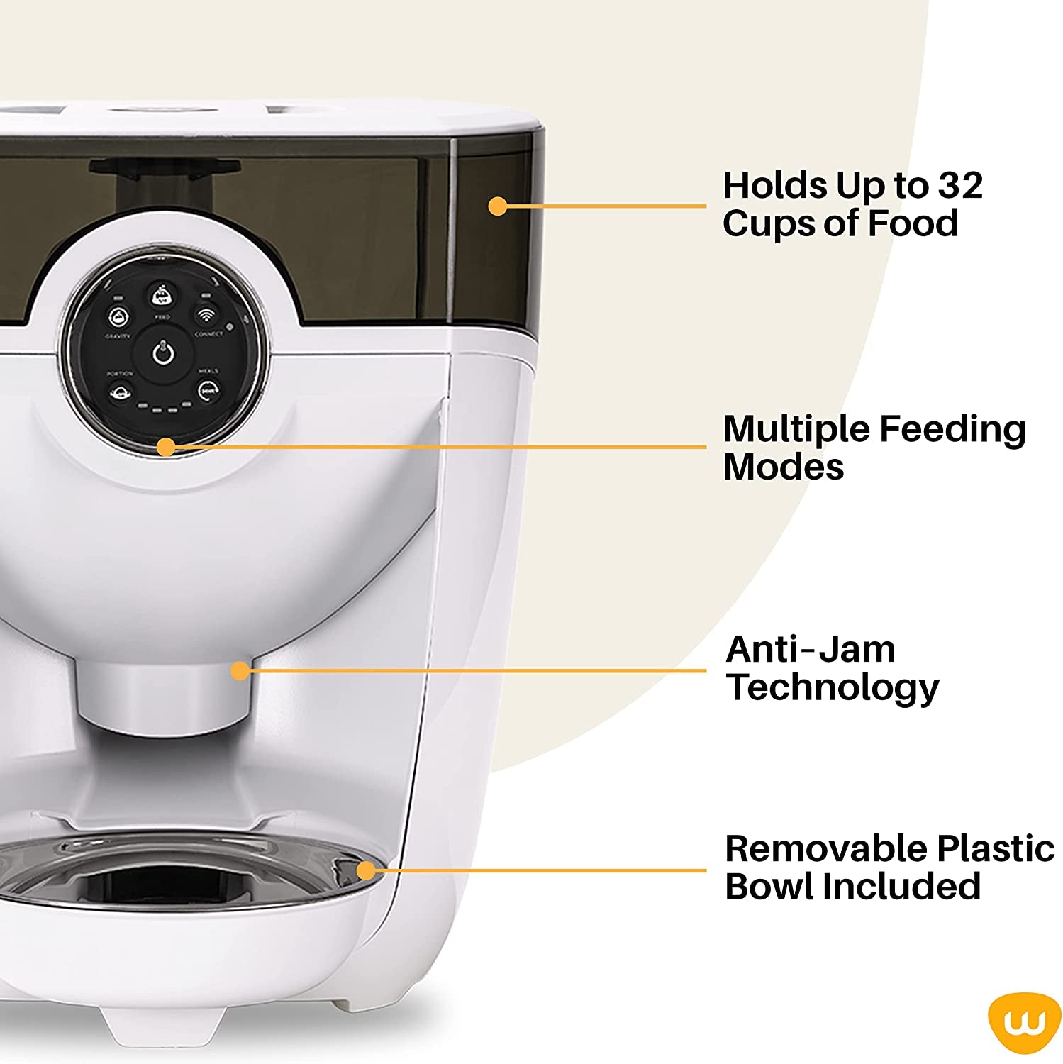 Feeder-Robot by , White with Smoke-Grey Hopper; Includes Backup Battery; Smart, Automatic Pet Feeder, Feed Your Cat or Dog from Anywhere, Designed & Assembled in USA