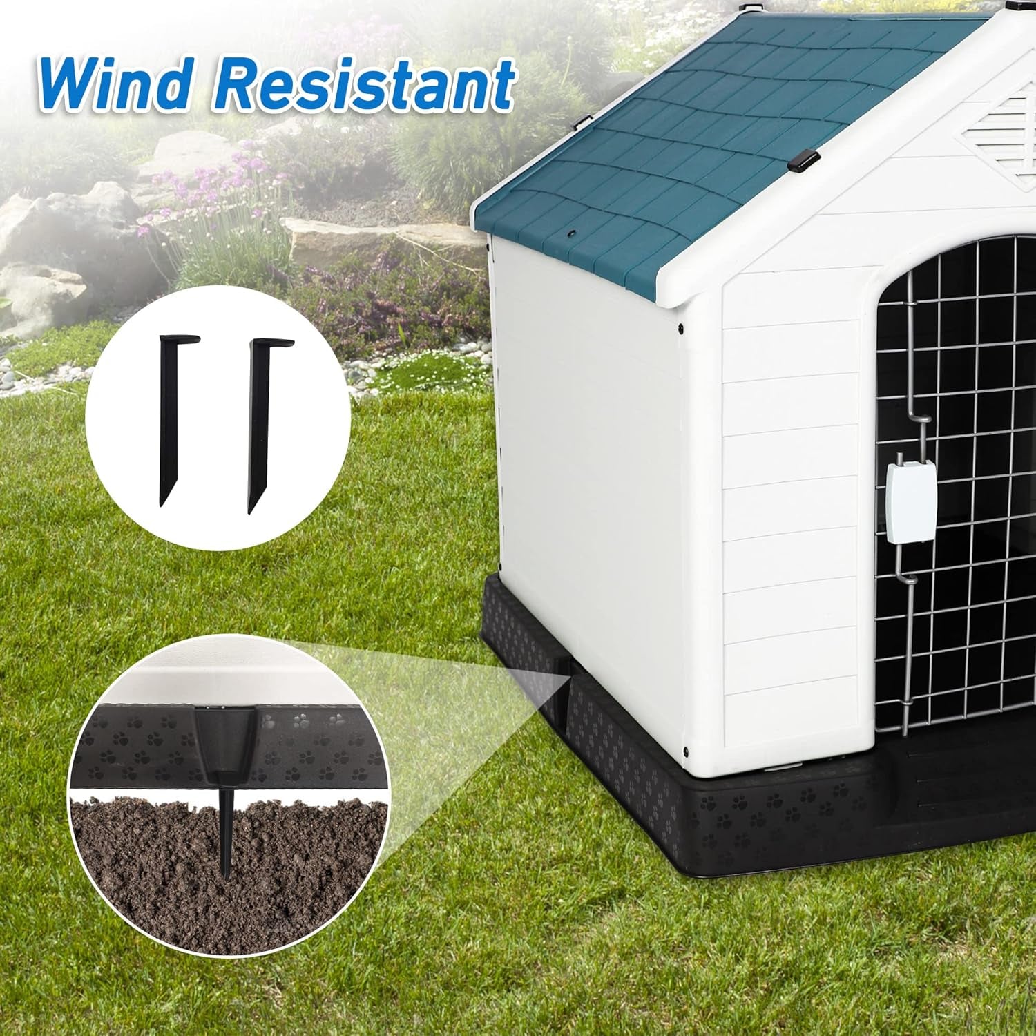 LUCKYERMORE Outdoor Dog House with Door Lightweight Plastic Pet Kennel Waterproof Windproof, Small