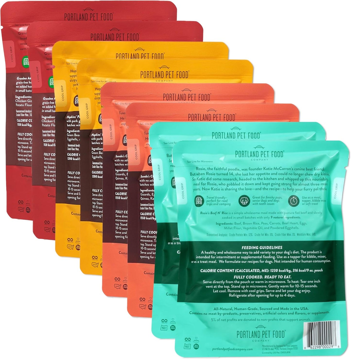 Mixed Wet Dog Food Pouches Variety Pack - Human-Grade, Gluten-Free Dog Food Toppers and Meals for Small and Large Breeds - Fresh Dog Food Made in the USA - 8-Pack