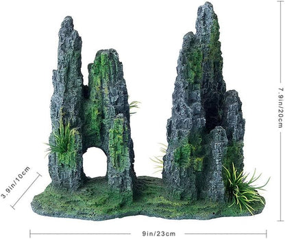 FEDOUR Aquarium Mountain View Stone Ornament Tree Rock Cave Landscape, Large Aquarium Ornament Rock Artificial Fish Tank Decoration