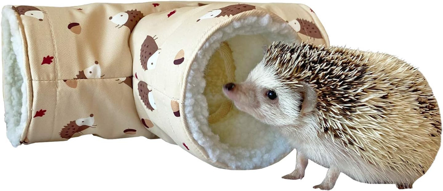 Handmade Fleece 3-Way Small Animal Tunnel Collapsible Pet Play Toy Tunnel Tube for Dwarf Rabbit Hamster Guinea Pig Toys Chinchilla Sugar Glider Hedgehog Hideout Cave (Beige)