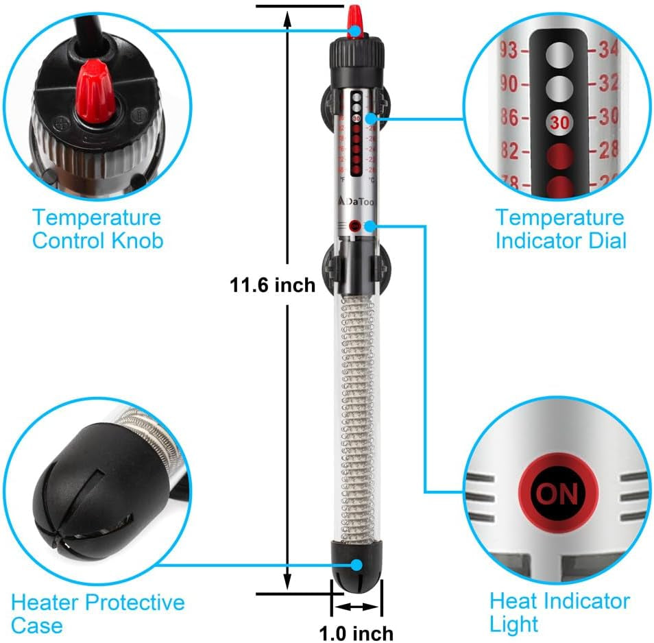 Aquarium Heater Fish Tank Heater Submersible 200 Watt, 1 Yr Warranty