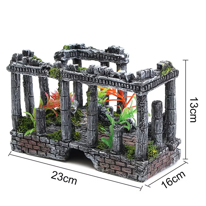 Artificial World of Fish Tank Ancient Roman Column Ruins European Castle Ornament for Aquarium Decorations Reptile Box Landscape