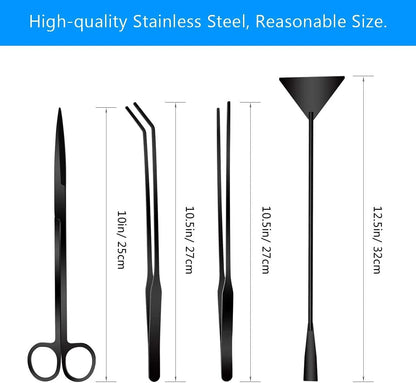 Plutput Aquascape Tool Kit Long Stainless Steel Aquarium Plant Tools Aquarium Tweezers Scissors Spatula Tool Set for Fish Tank Aquascape Aquarium Cleaning