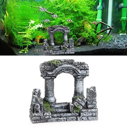 Artificial World of Fish Tank Ancient Roman Column Ruins European Castle Ornament for Aquarium Decorations Reptile Box Landscape