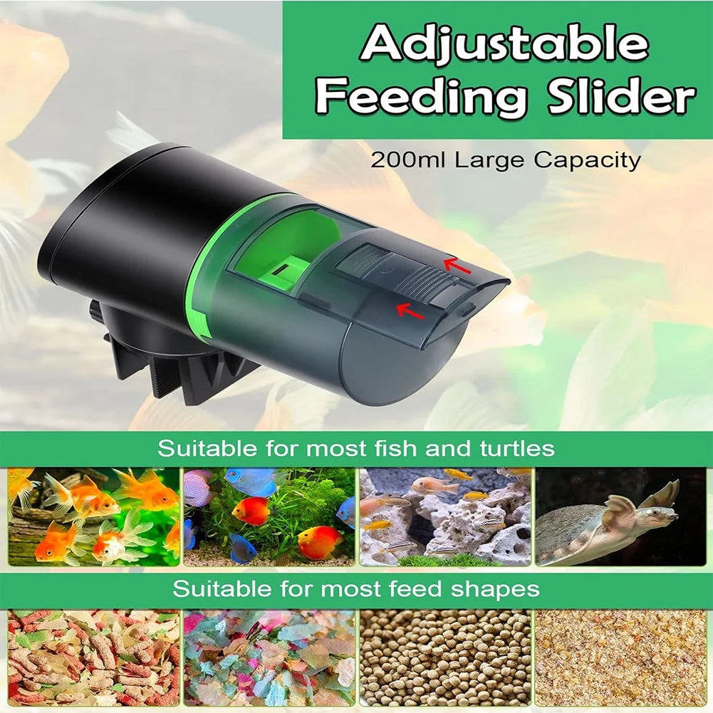 Petbank Automatic Feeder Aquarium, Fish Automatic Fish Feeder with Type-C Charging Cable, Fish Tank 200Ml Capacity Green