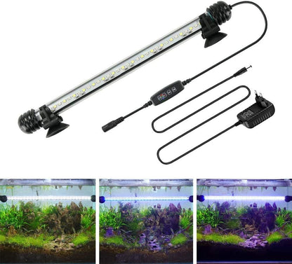 Aquarium Light for Fish Tank,Auto On/Off Submersible White and Blue Aquarium Plant Light with Timer and Dimming Function (7.5 Inch （Timer & Dimming Function)