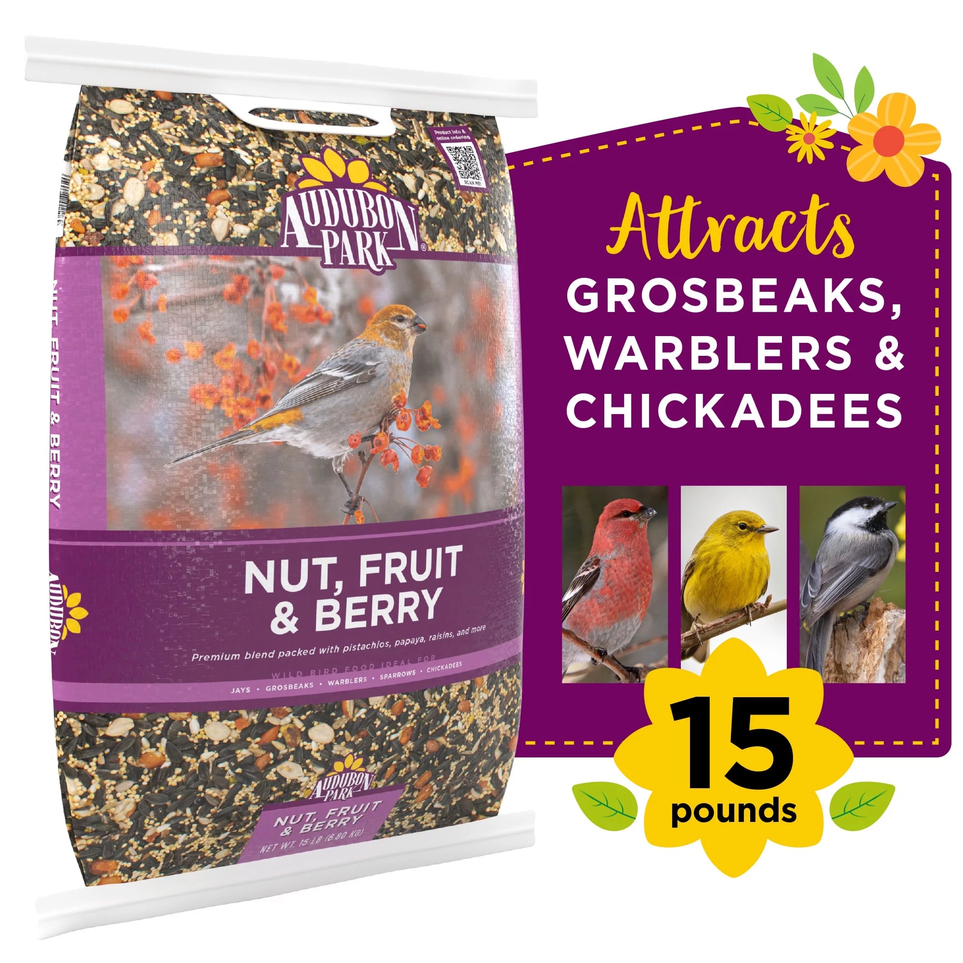 Nut, Fruit & Berry Wild Bird Food, Dry, 1 Count per Pack, 15 Lbs.