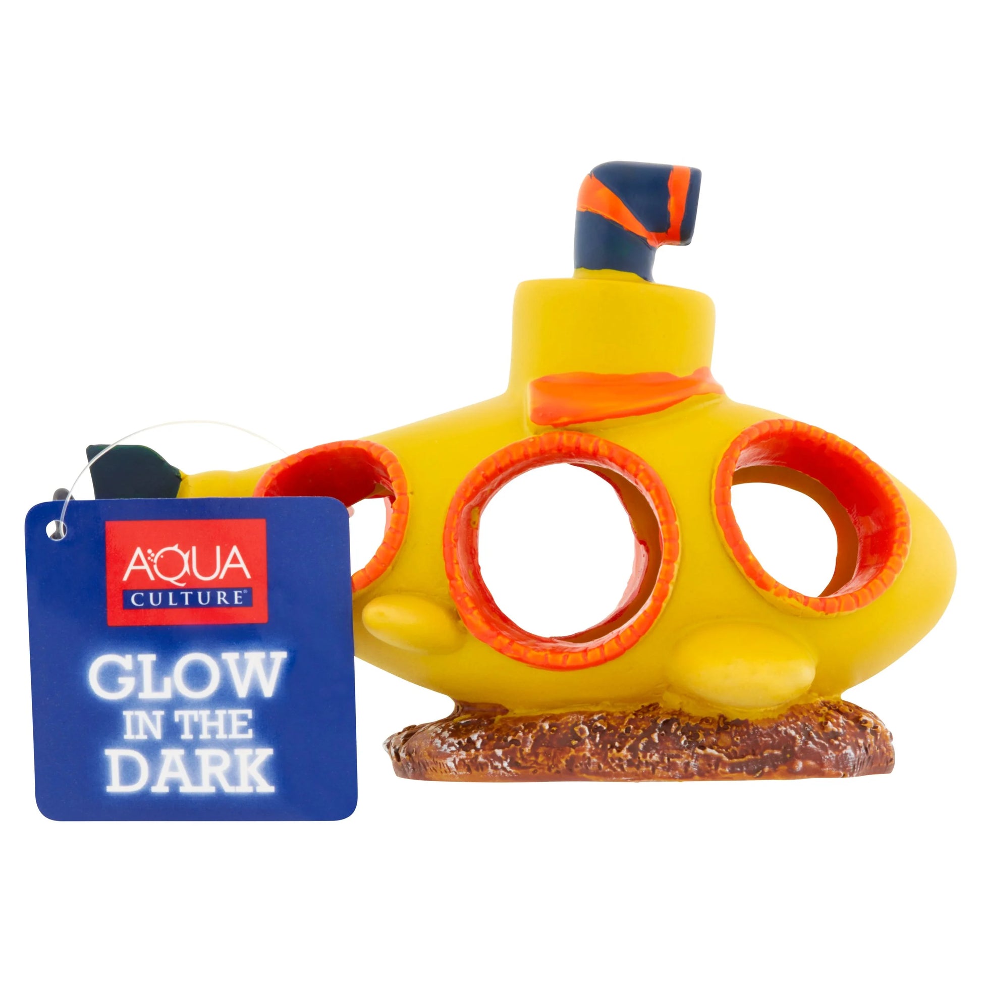 Aqua Culture Yellow Submarine Glow in the Dark Polyresin Aquarium Ornament