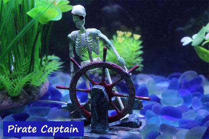 Aquarium Decor Ornament Air-Driven Active Skeleton Pirate Captain for Fish Ta...