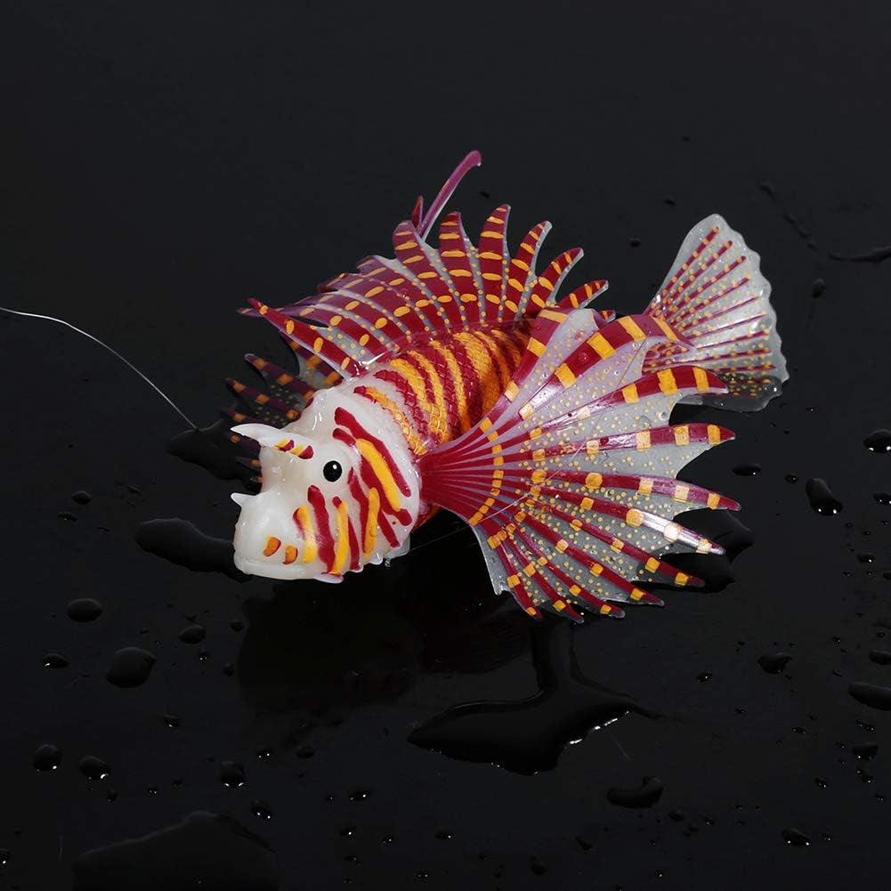 HEEPDD Artificial Glowing Fish, Artificial Glowing Lion Fish Luminous Fake Fish Aquarium Fish Landscape Ornament Simulation Animal Decoration(Red)