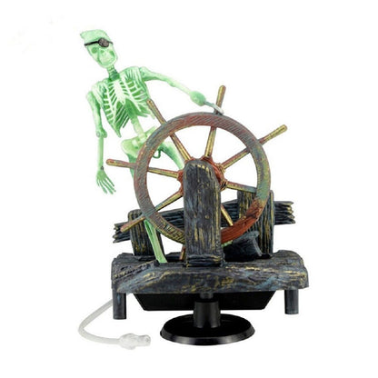 Aquarium Decor Ornament Air-Driven Active Skeleton Pirate Captain for Fish Ta...