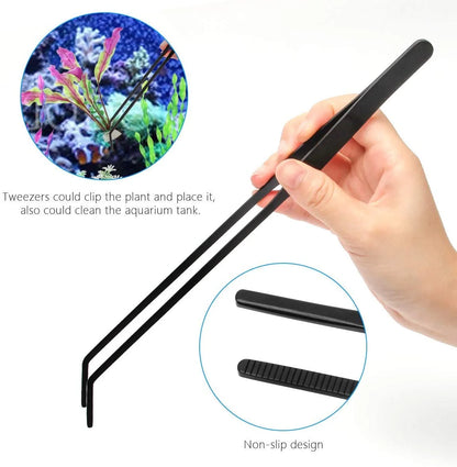 Plutput Aquascape Tool Kit Long Stainless Steel Aquarium Plant Tools Aquarium Tweezers Scissors Spatula Tool Set for Fish Tank Aquascape Aquarium Cleaning