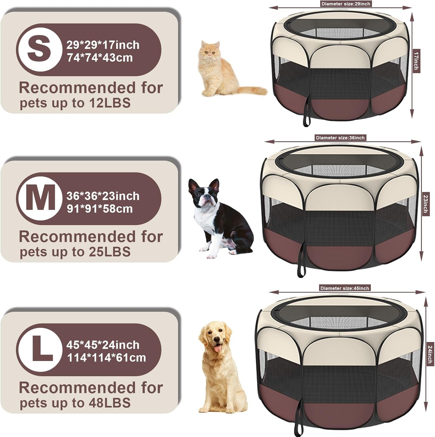 Portable Foldable Pet Dog Cat Playpen and Puppy Playpen Pet Tent with Carrying Case Collapsible Travel Bowl Indoor/Outdoor Use with Water Resistant and Removable Shade Cover