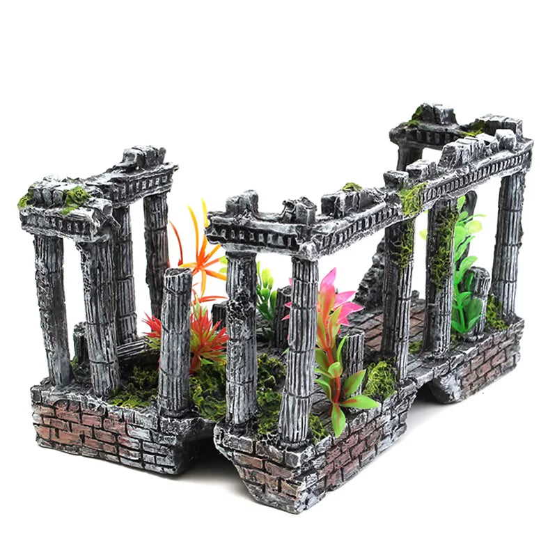 Artificial World of Fish Tank Ancient Roman Column Ruins European Castle Ornament for Aquarium Decorations Reptile Box Landscape