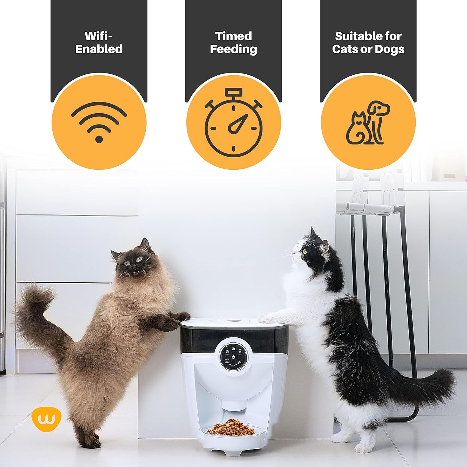 Feeder-Robot by , White with Smoke-Grey Hopper; Includes Backup Battery; Smart, Automatic Pet Feeder, Feed Your Cat or Dog from Anywhere, Designed & Assembled in USA