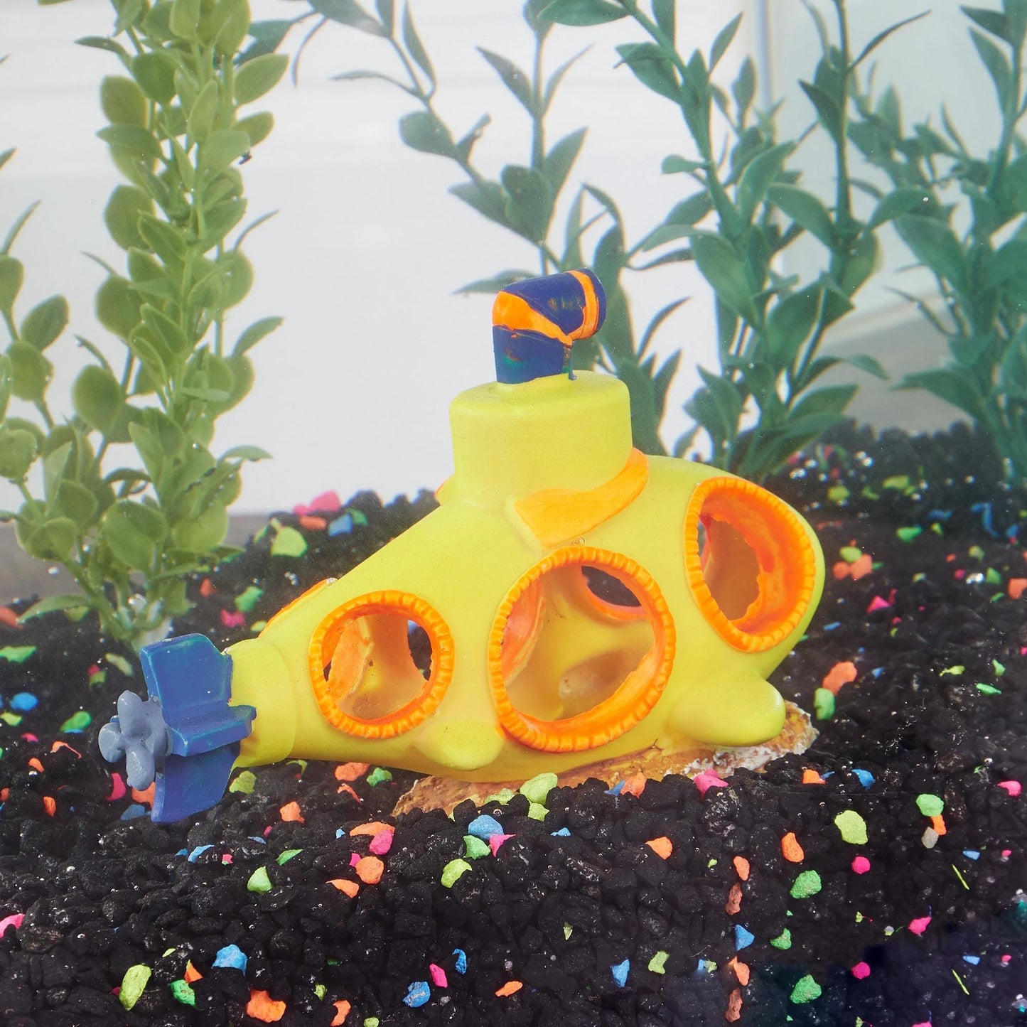 Aqua Culture Yellow Submarine Glow in the Dark Polyresin Aquarium Ornament