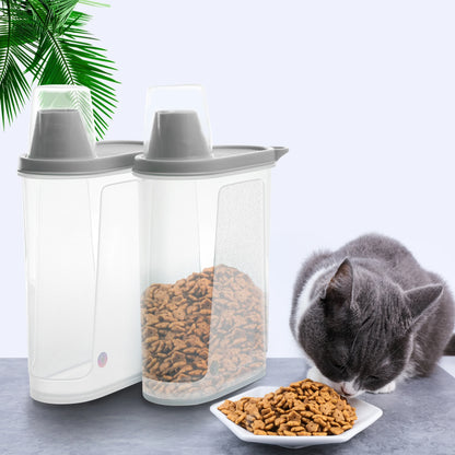 Pet Food Container 2.5 LB 2 PCS Dog Cat Plastic Food Storage with Measuring Cup Clear Grey