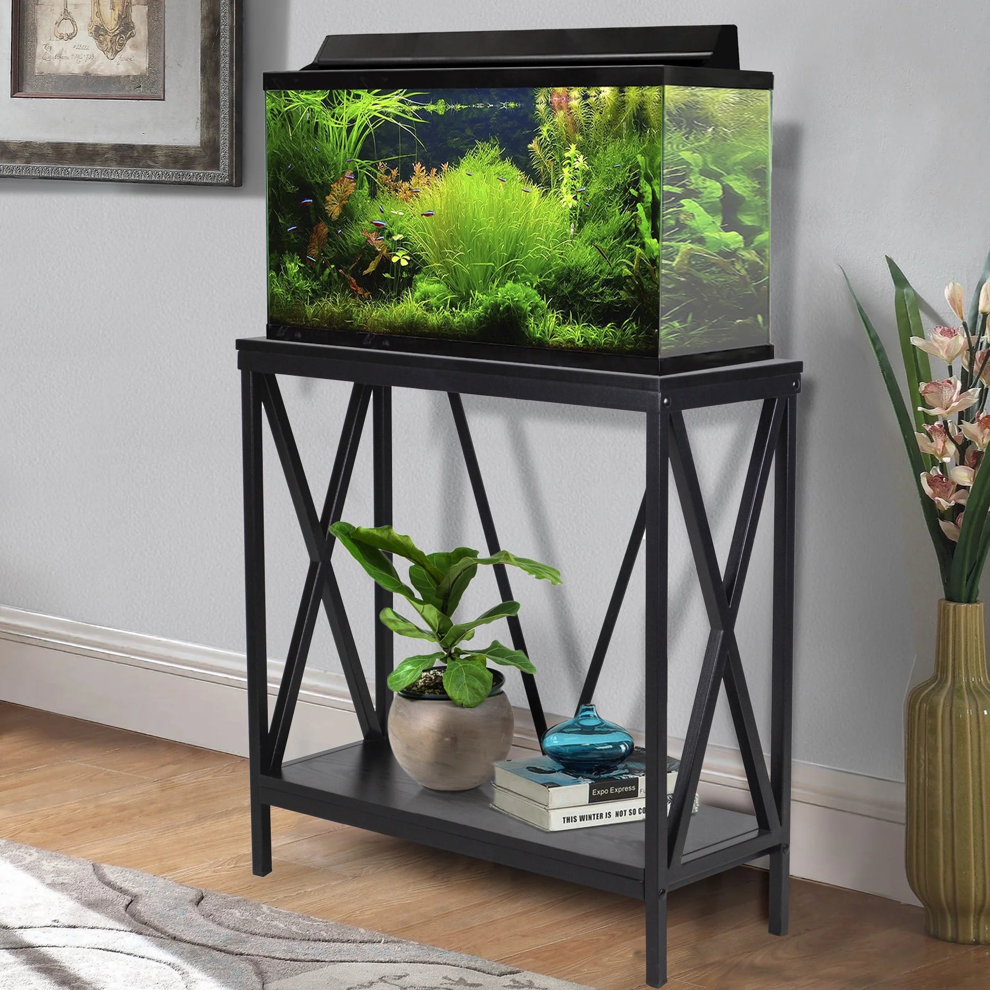 Aquatic Fundamentals 29/37 Gallon Wood + Metal Aquarium Stand