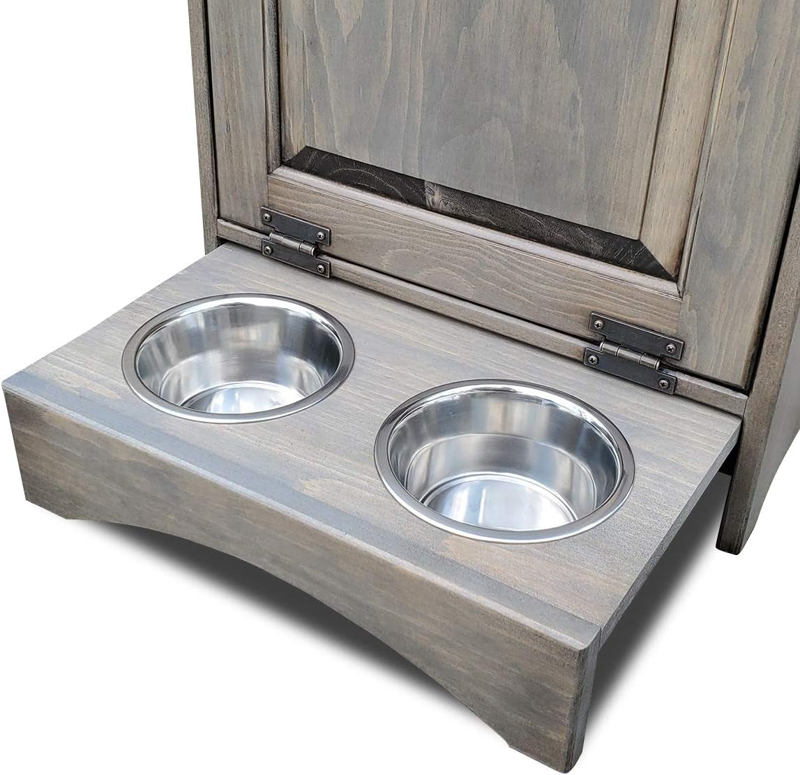 Pet Feeder Station - Dog & Animal Food Storage Cabinet, Organizer - Holds 35 Lbs (Pewter)