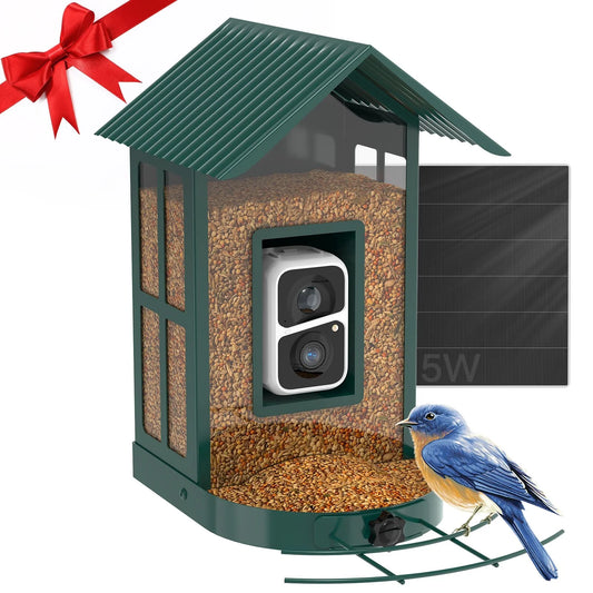 Soliom BF08 Smart Bird Feeder Camera with AI Identify Bird Species, Wild Bird Watching Cam, Live View, Instant Notifications, 5W Solar Panel -Metal Case