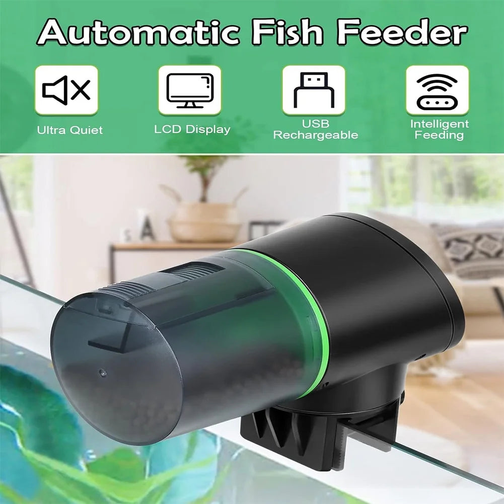 Petbank Automatic Feeder Aquarium, Fish Automatic Fish Feeder with Type-C Charging Cable, Fish Tank 200Ml Capacity Green