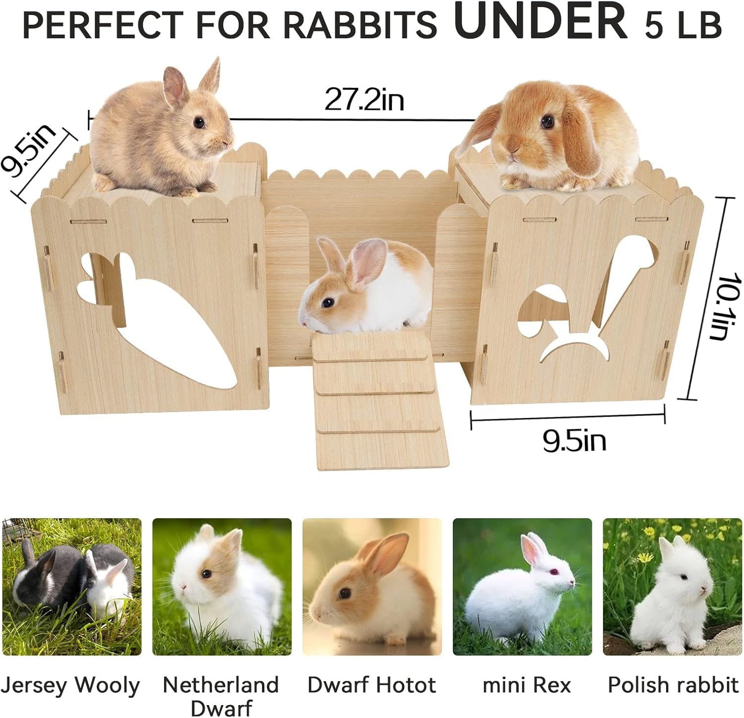 Biggun Wooden Rabbit Castle Hideout Tunnel Playhouse- Large Handmade Bunny Rabbit Castle Small Animal Rest and Play House with Ladder & Tunnel for Chinchilla Guinea Pig Hamster Hideout Habitat