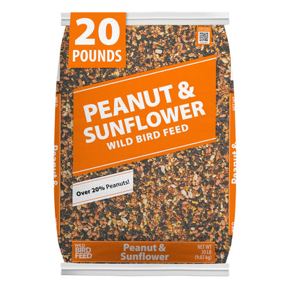 Peanut & Sunflower Wild Bird Feed and Seed, Dry, 1 Count per Pack, 20 Lb. Bag