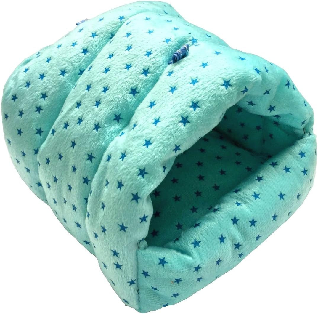 WOWOWMEOW Guinea Pig Cave Bed Small Animals Warm Cage Hanging Bed for Rat, Chinchilla, Hedgehog, Rabbit (M, Star-Blue)