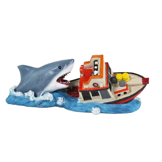 Penn-Plax Jaws Resin Aquarium Decor – Boat Attack – Small, Multi-Colored