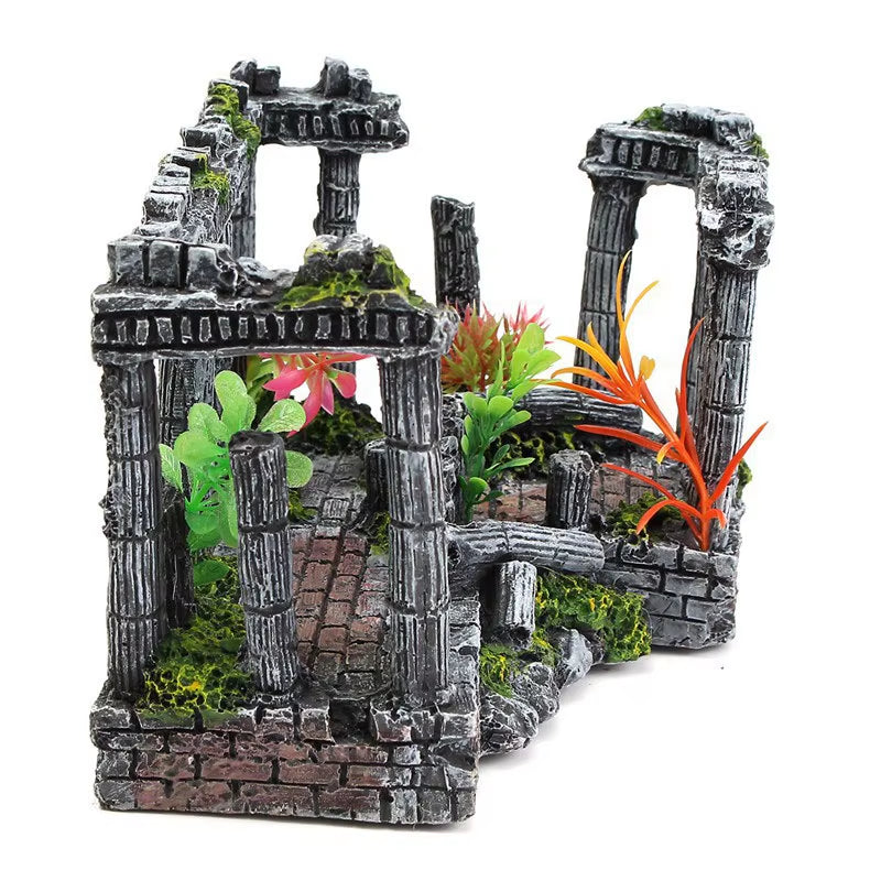 Artificial World of Fish Tank Ancient Roman Column Ruins European Castle Ornament for Aquarium Decorations Reptile Box Landscape