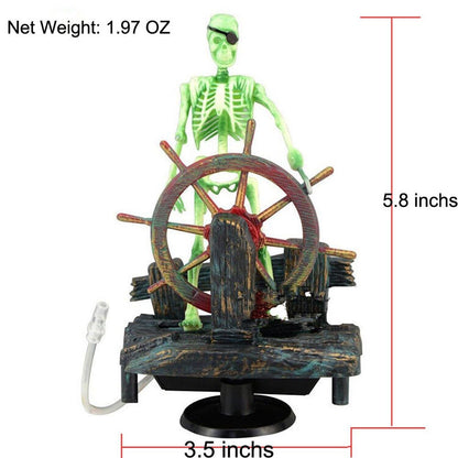 Aquarium Decor Ornament Air-Driven Active Skeleton Pirate Captain for Fish Ta...