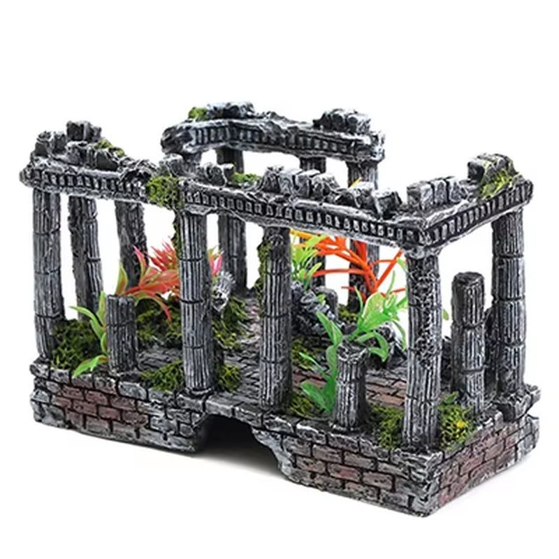 Artificial World of Fish Tank Ancient Roman Column Ruins European Castle Ornament for Aquarium Decorations Reptile Box Landscape