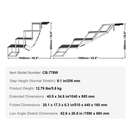 VEVOR Dog Stair for Cars 4-Step Folding Dog Steps Aluminum Loads up to 250 Lbs