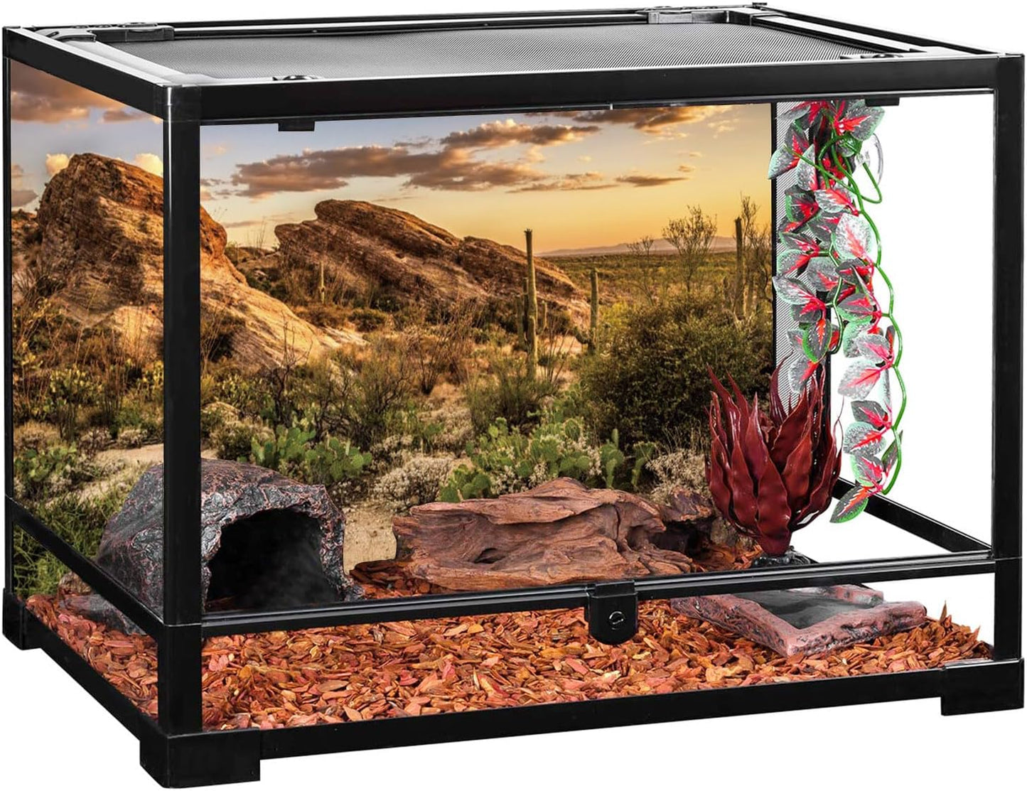 AWERT Reptile Habitat Background Blue Sky Oasis Cactus Sun and Desert Terrarium Background 36X24 Inches Durable Polyester Background