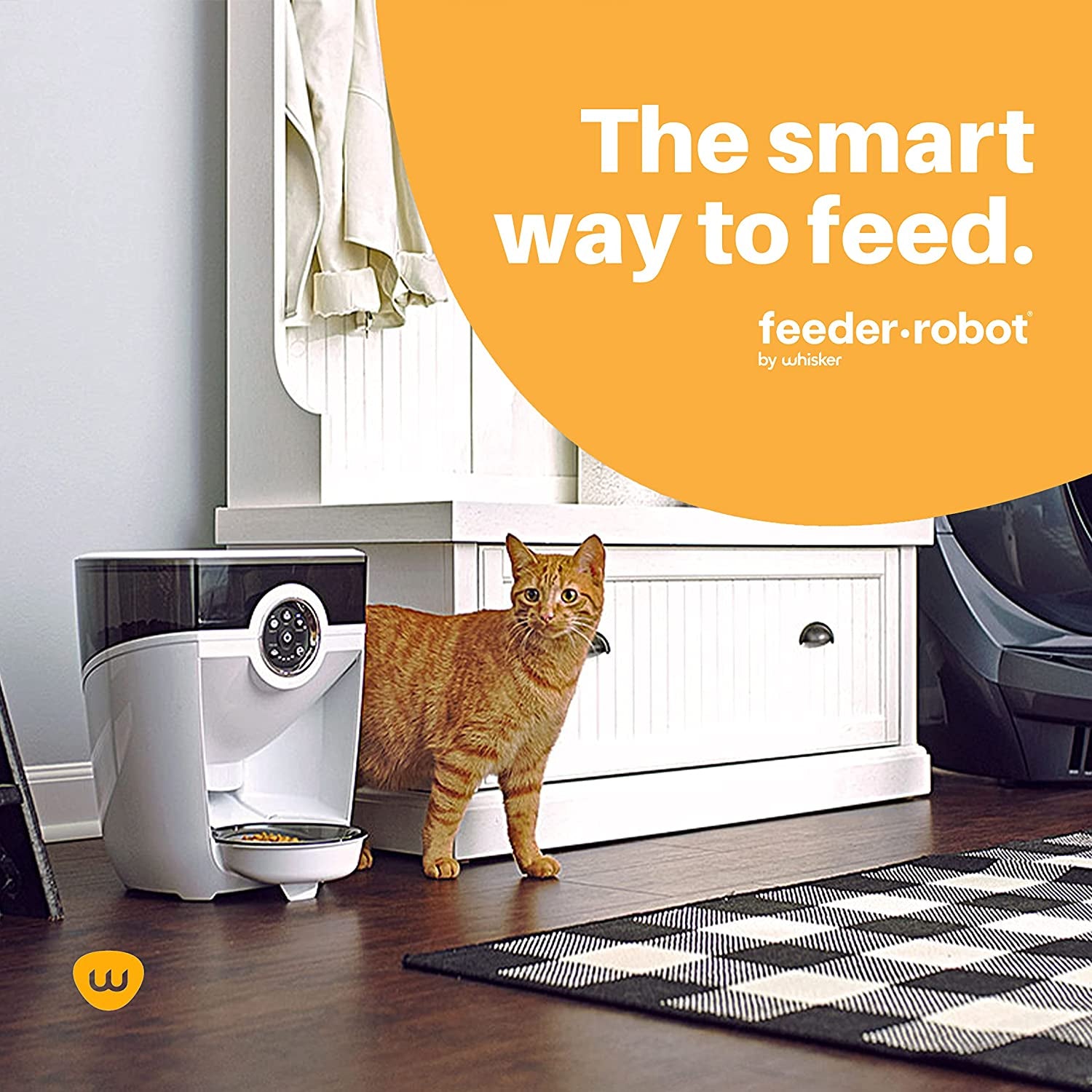 Feeder-Robot by , White with Smoke-Grey Hopper; Includes Backup Battery; Smart, Automatic Pet Feeder, Feed Your Cat or Dog from Anywhere, Designed & Assembled in USA