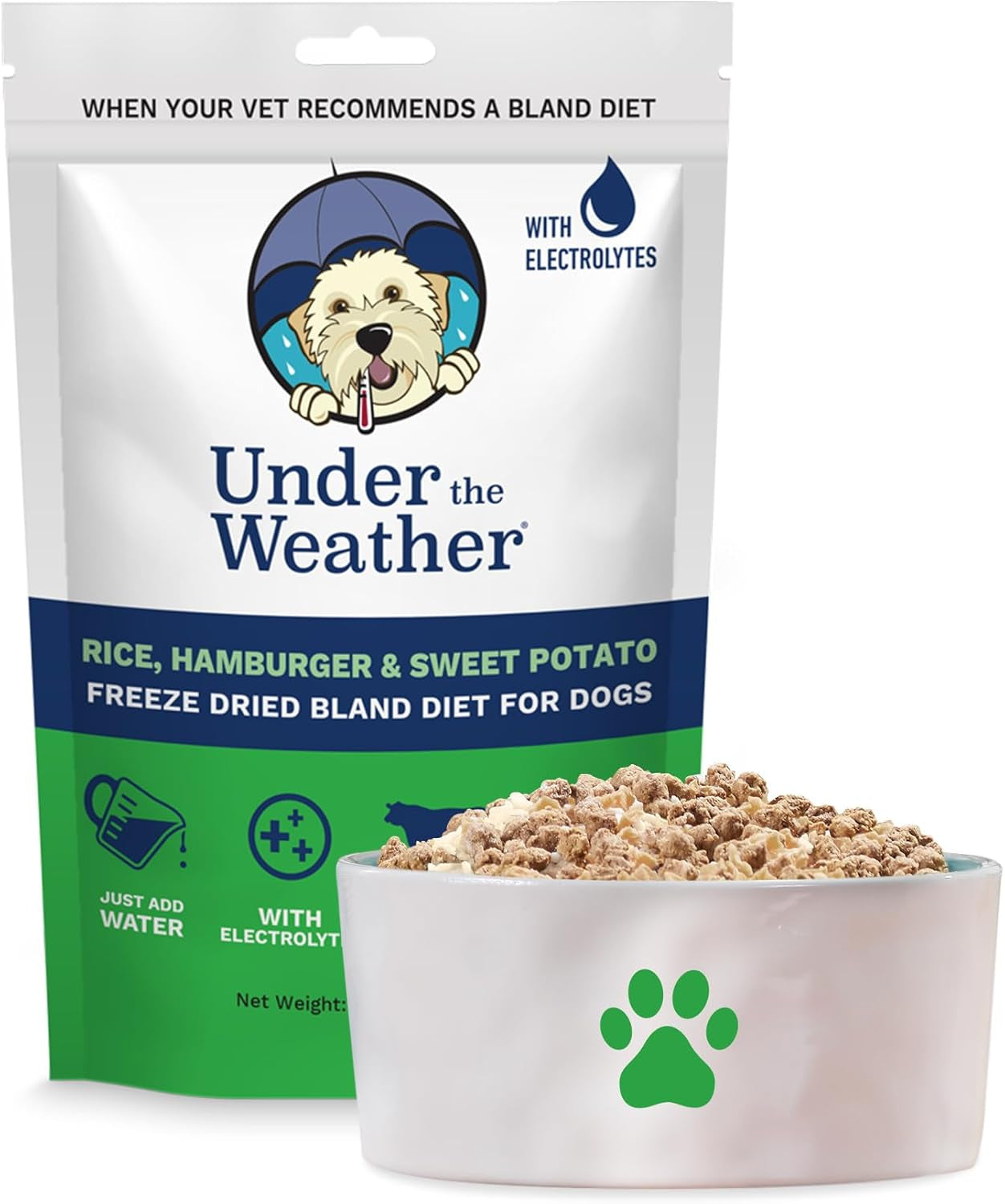 Bland Diet for Dogs | Easy to Digest for Sick Dogs |Always Be Ready| Contains Electrolytes - Natural Freeze Dried 100% Human Grade Meats| 1 Pack- Rice, Hamburger & Sweet Potato - 6Oz