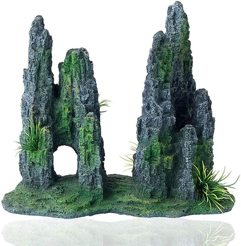 FEDOUR Aquarium Mountain View Stone Ornament Tree Rock Cave Landscape, Large Aquarium Ornament Rock Artificial Fish Tank Decoration