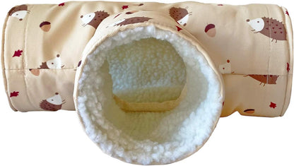 Handmade Fleece 3-Way Small Animal Tunnel Collapsible Pet Play Toy Tunnel Tube for Dwarf Rabbit Hamster Guinea Pig Toys Chinchilla Sugar Glider Hedgehog Hideout Cave (Beige)