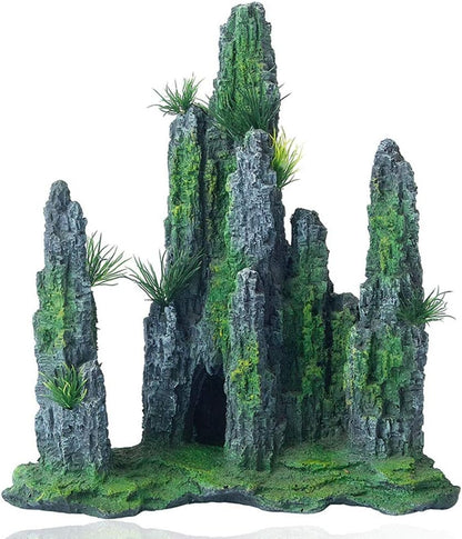 FEDOUR Aquarium Mountain View Stone Ornament Tree Rock Cave Landscape, Large Aquarium Ornament Rock Artificial Fish Tank Decoration