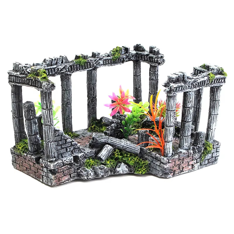 Artificial World of Fish Tank Ancient Roman Column Ruins European Castle Ornament for Aquarium Decorations Reptile Box Landscape