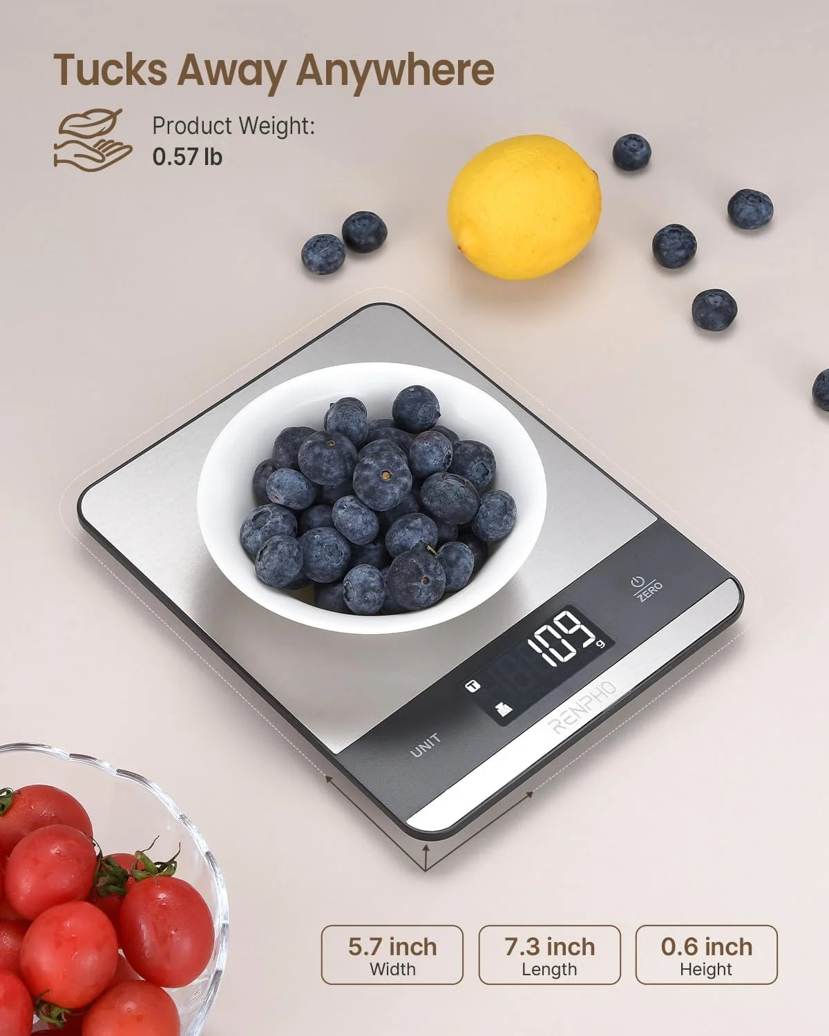 Digital Kitchen Food Scale, 7 Units with Tare Function, Stainless Steel, 11Lb