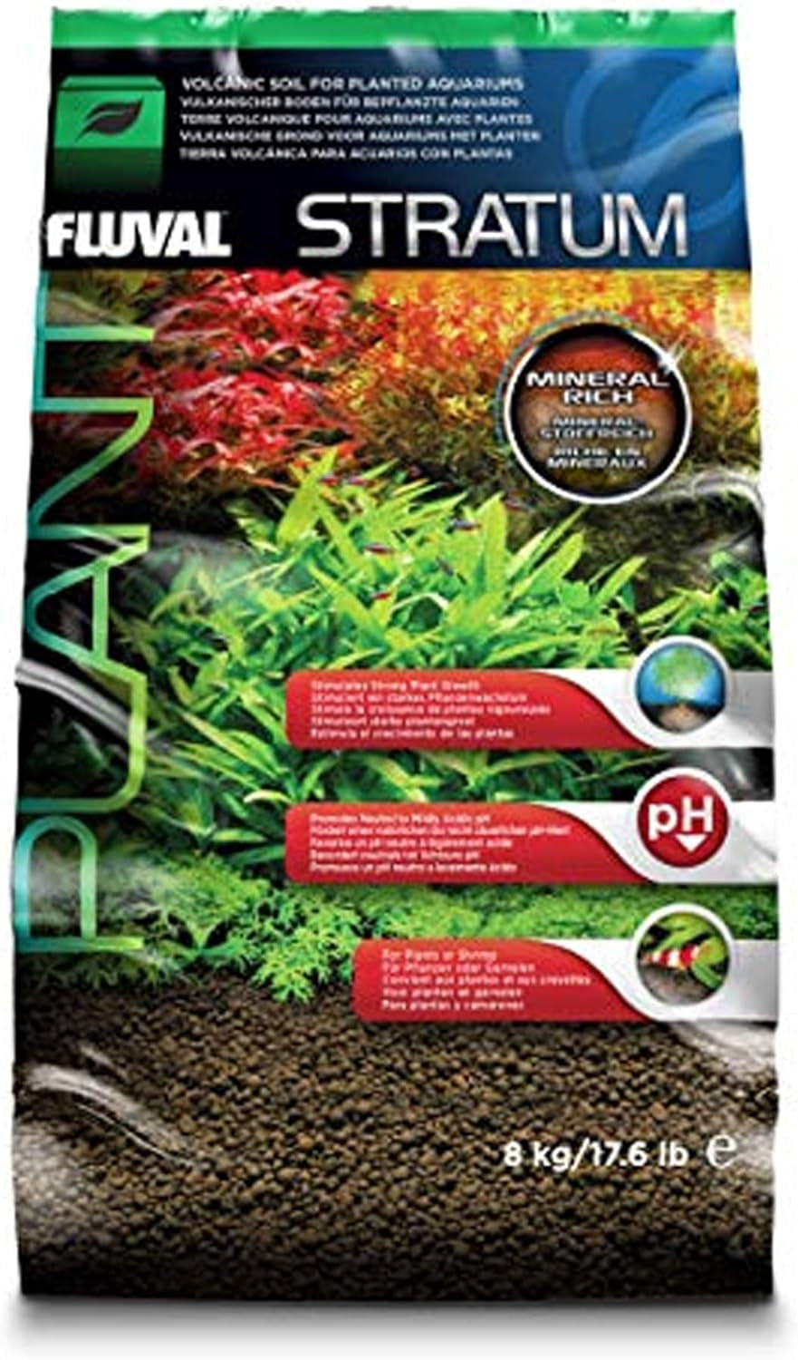 Fluval 12694 Plant and Shrimp Stratum for Freshwater Fish Tanks, 8.8 Lbs. – Aquarium Substrate for Strong Plant Growth, Supports Neutral to Slightly Acidic Ph