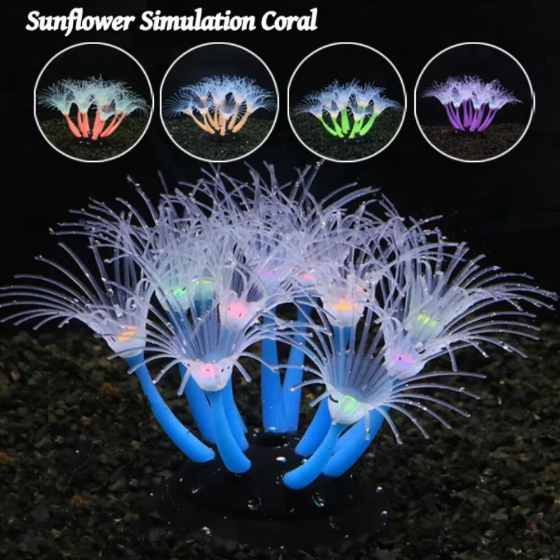 Simulation Silicone Coral Fish Tank Decorations Aquarium Landscape Supplies Aquatic Plant Sunflower Fluorescence Ornaments Reef