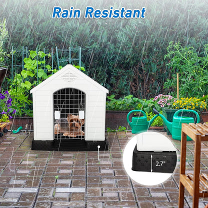 LUCKYERMORE Outdoor Dog House with Door Lightweight Plastic Pet Kennel Waterproof Windproof, Small