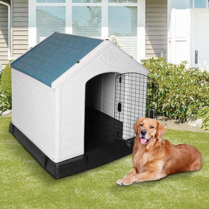 LUCKYERMORE Outdoor Dog House with Door Lightweight Plastic Pet Kennel Waterproof Windproof, Small