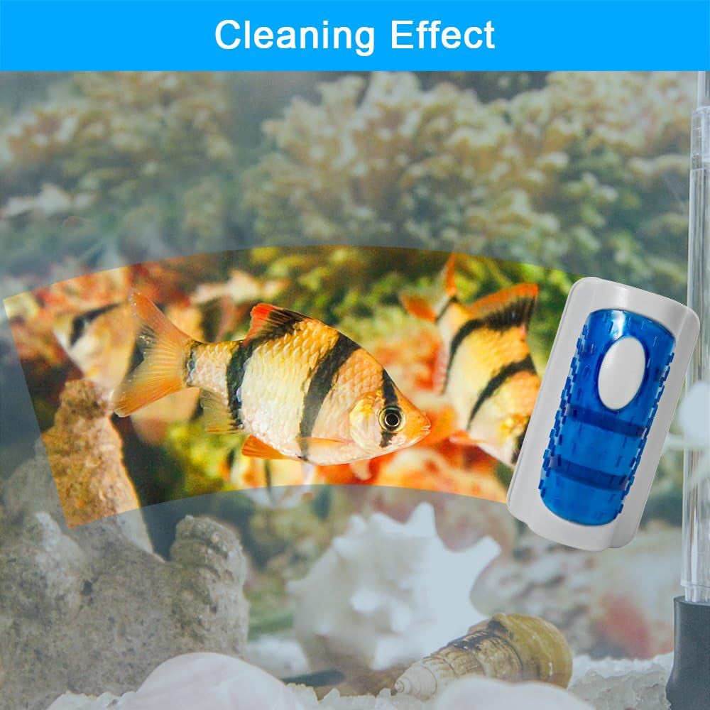 Aquarium Cleaner Fish Tank Glass Cleaner Algae Cleaner Scraper Magnetic Scrubber Algae Clean Brush, 2 Pcs, 1 Yr Warranty