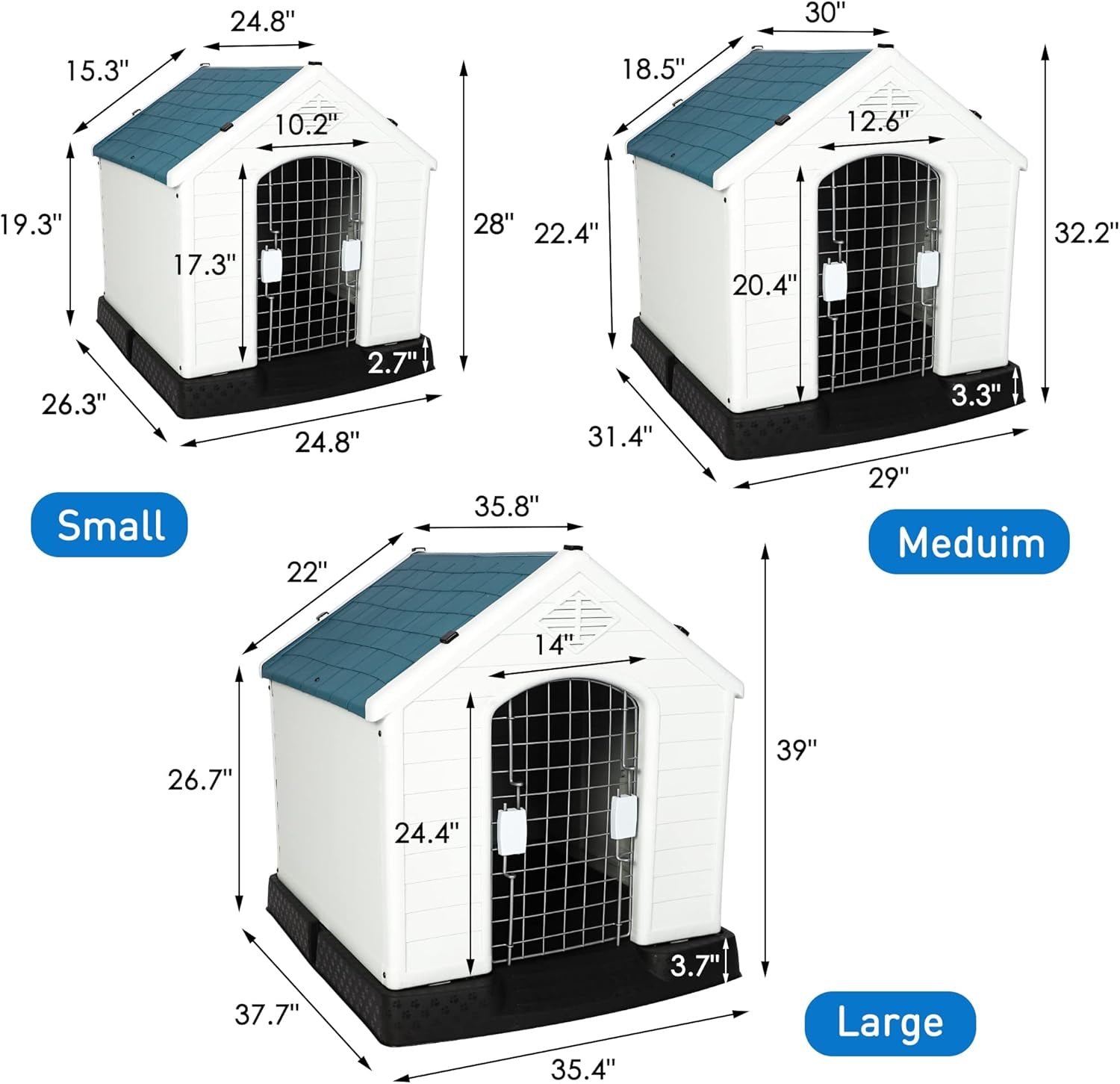 LUCKYERMORE Outdoor Dog House with Door Lightweight Plastic Pet Kennel Waterproof Windproof, Small